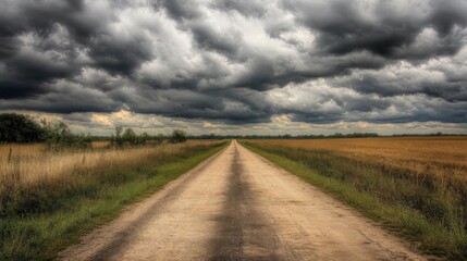 Fototapeta premium Overcast Skies Above a Road in a Flat Landscape