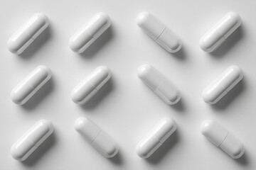 Pills arranged neatly on a white surface.