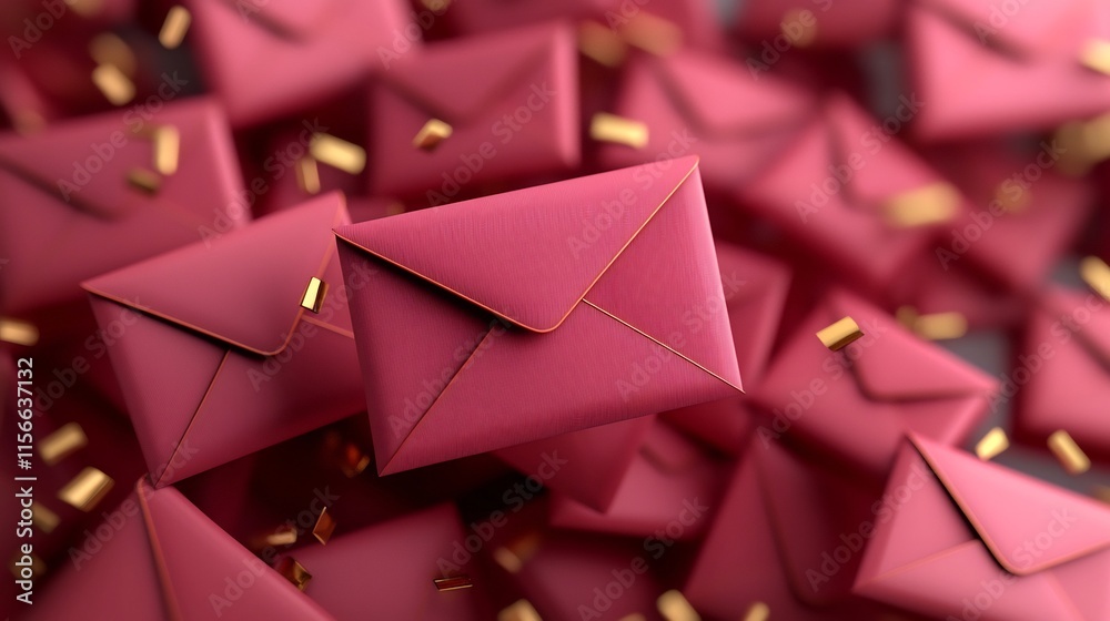Poster floating dynamic red envelopes with subtle gold highlights and reserved text area 3d of an abstract 