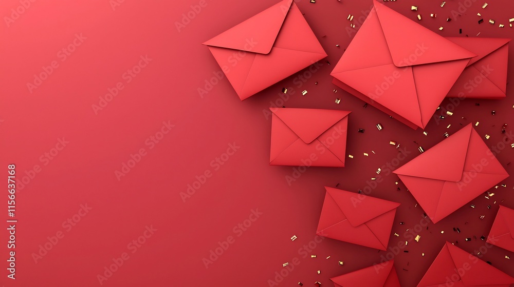 Poster striking 3d showcasing dynamic floating red envelopes with subtle gold highlights and a reserved tex