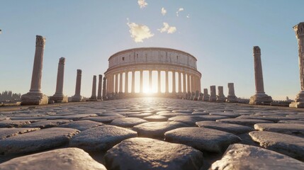 Fototapeta premium Sunset over ancient roman temple rome architectural photography historic site low angle beauty of ruins