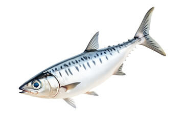 Fototapeta premium Fresh mackerel fish with detailed scales and fins isolated on white transparent background. Concept of seafood and marine life