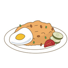 Nasi Goreng with Eggs, Tomatoes & Cucumbers - indonesian Food Culinary Traditional
