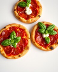 Delicious Mini Pepperoni Pizzas with Fresh Basil and Creamy Sauce