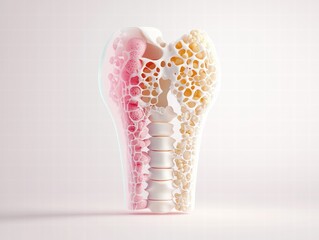 Fototapeta premium An interactive-style 3D model of a human bone, with highlighted collagen and calcium layers for a scientific presentation.