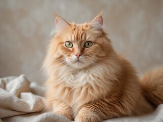 Obraz premium A Vibrant Fluffy Ginger Cat with Bright Green Eyes