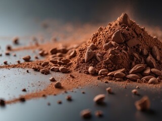 Cocoa Powder Scattered on a Dark Surface Showcasing Texture and Color Variations