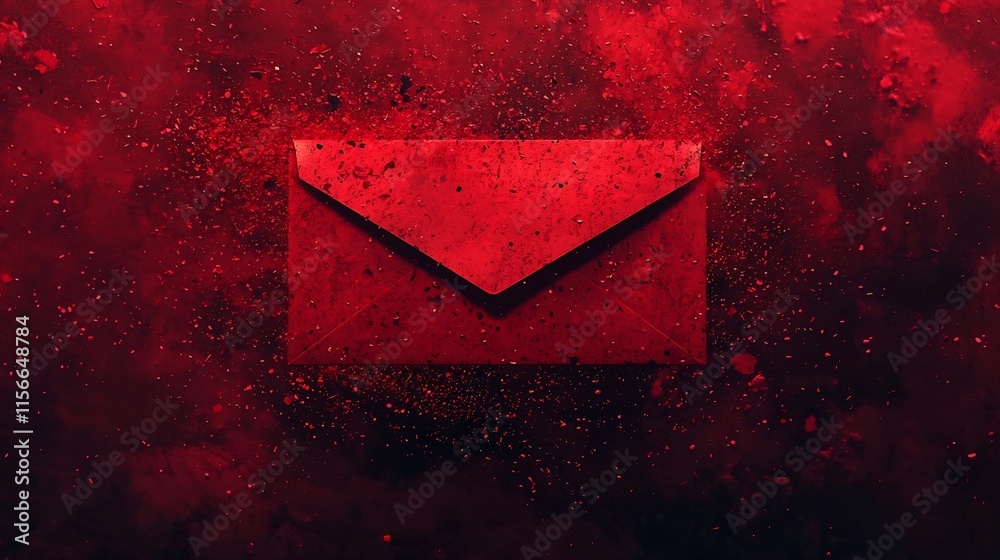 Poster elegant and modern 3d of a red envelope with abstract glowing particles and a smooth gradient backgr