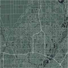 Map of Carmel in Indiana in a smooth dark style. Contains layered vector with roads water, parks, etc.