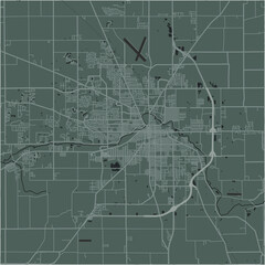 Map of Muncie in Indiana in a smooth dark style. Contains layered vector with roads water, parks, etc.