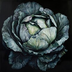 Fototapeta premium Closeup of a Vibrant Green Cabbage, Botanical Painting