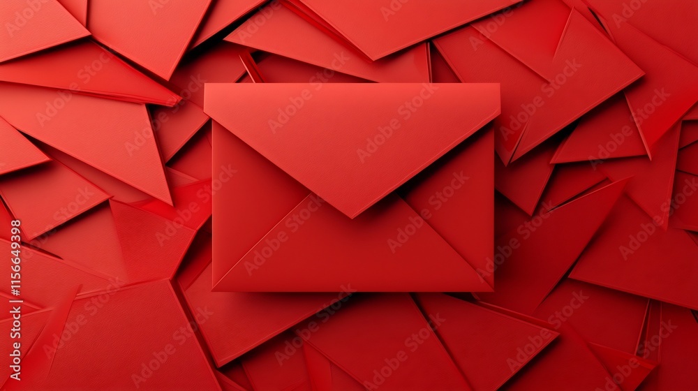 Poster vibrant red envelopes arranged in dynamic overlapping shapes to create a festive 3d with a blank tex