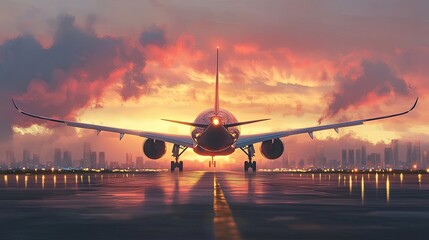 Airplane Taking Off at Sunset