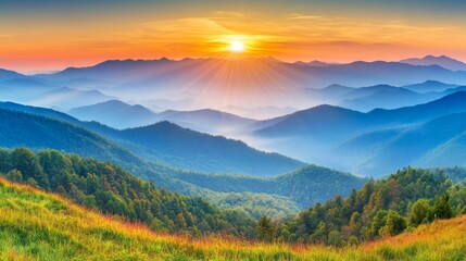 Obraz premium Vintage Sunset Views over Mountain Landscape
