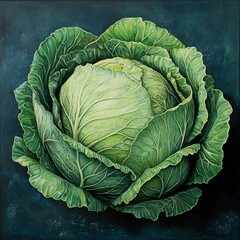 Obraz premium Vibrant Green Cabbage: A Close-Up Still Life Painting