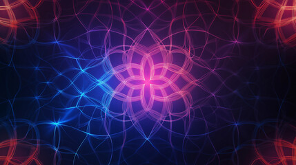 Minimal Islamic patterns outlined in glowing lines against a deep, atmospheric backdrop