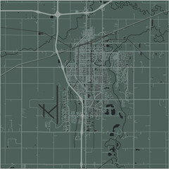 Map of Salina in Kansas in a smooth dark style. Contains layered vector with roads water, parks, etc.