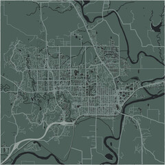 Map of Manhattan in Kansas in a smooth dark style. Contains layered vector with roads water, parks, etc.