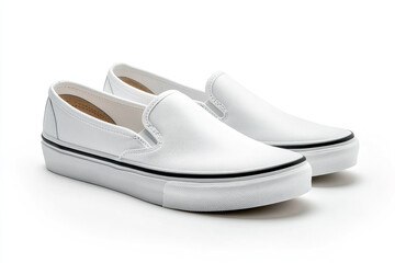 Pair of white slip-on shoes on a white background.