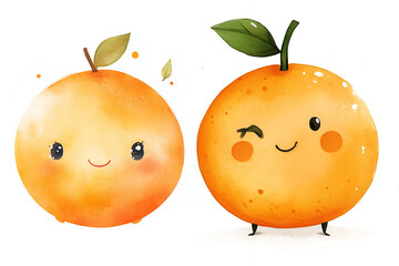 The collection orange cartoon cutie character design. orange watercolor style cartoon character design. cute, minimal, japan cartoon style on white background.
