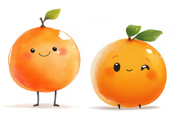 The collection orange cartoon cutie character design. orange watercolor style cartoon character design. cute, minimal, japan cartoon style on white background.