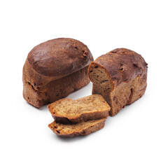 Black bread, two loaves, on a white background, isolated.