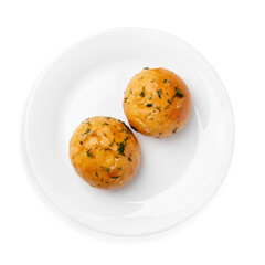 Small buns with dill, on a white background, isolated. Top view.