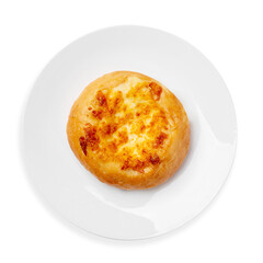 Bun with cheese, on a white background, isolated. Top view.