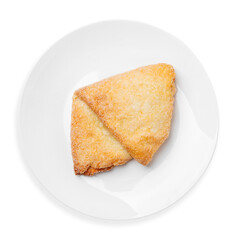 Bun with sugar sprinkles, on a white background, isolated. Top view.