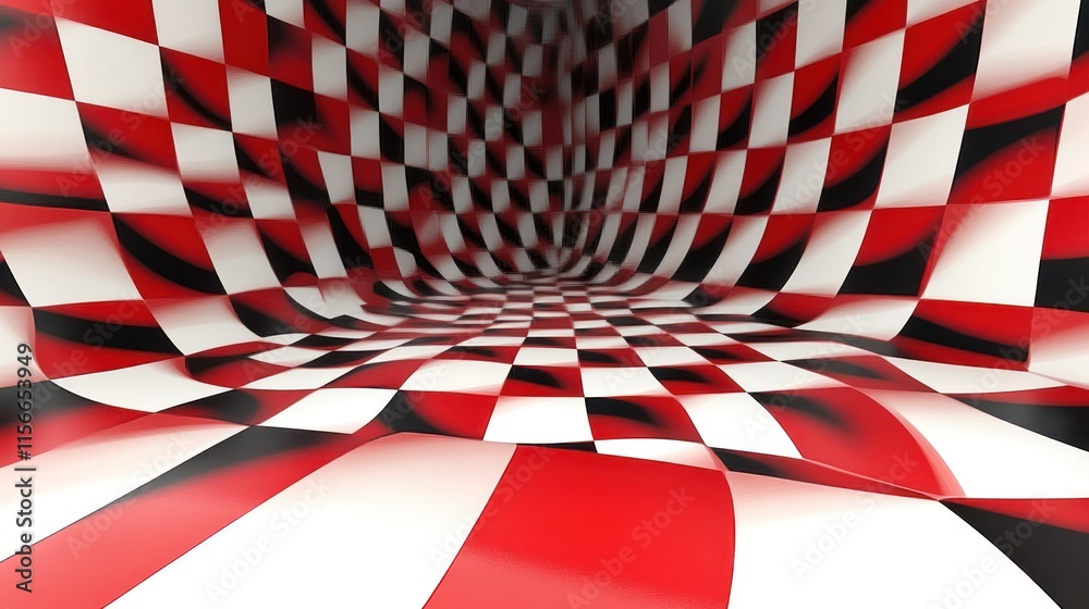 Canvas Prints abstract red and white checkered tunnel.