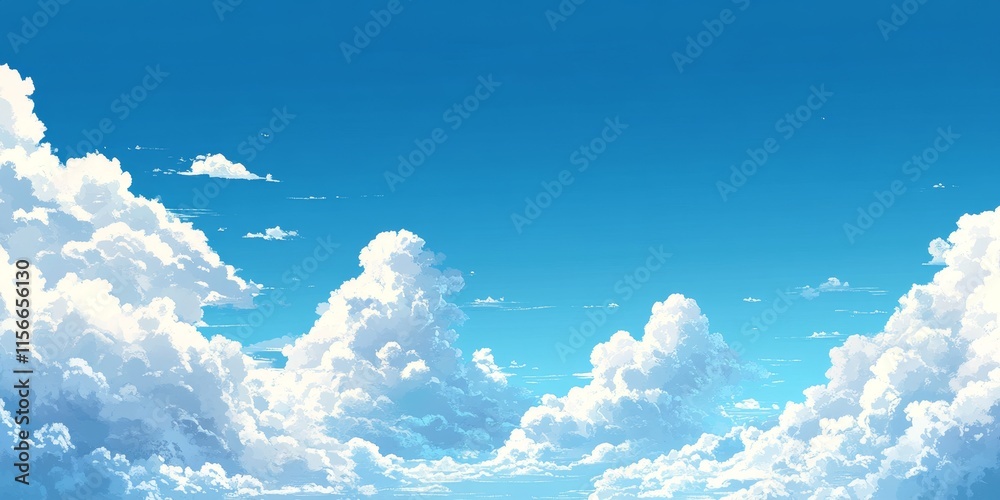 Poster a clear sky is beautifully illustrated with fluffy white clouds, creating a serene atmosphere that s
