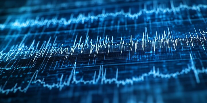 Oscilloscope pulse trace showcasing electro encephalogram EEG analysis for studies related to epilepsy, illustrating vital brain activity patterns essential for epilepsy research.