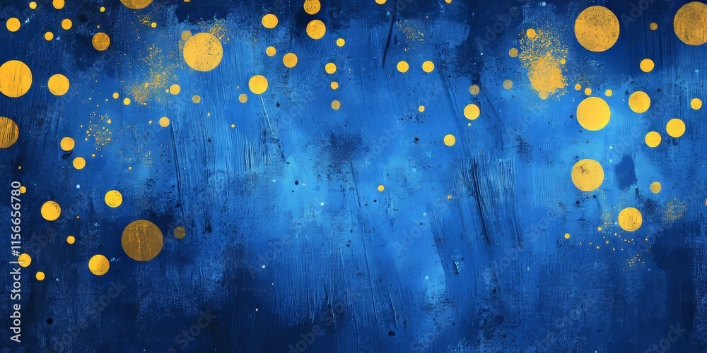 Poster abstract blue background design featuring yellow dots, perfect for creative projects. this blue abst