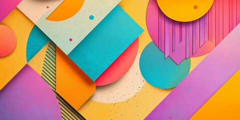 Vibrant and bright shapes set against a vintage square backdrop create an eye catching and dynamic visual contrast with the classic background.