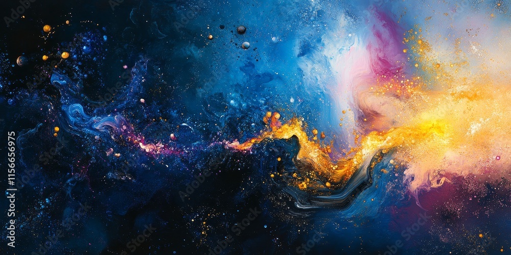 Aufkleber An aerial perspective showcases a dynamic transition of particles, shifting from a deep blue hue to a bright, vibrant yellow, highlighting the flow and movement of colors.