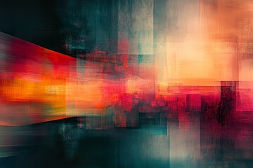 Naklejka premium Abstract Textured Painting Red Orange Teal Hues