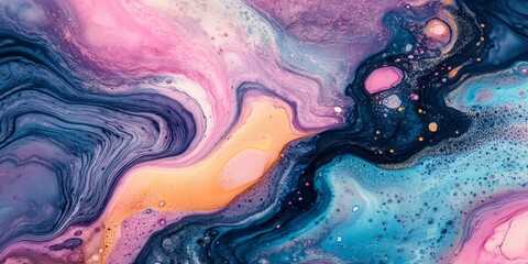 Naklejka premium Stunning abstract ink painting serves as an exquisite background, showcasing intricate patterns and vibrant colors in this top view of the mesmerizing ink painting. Perfect for various creative