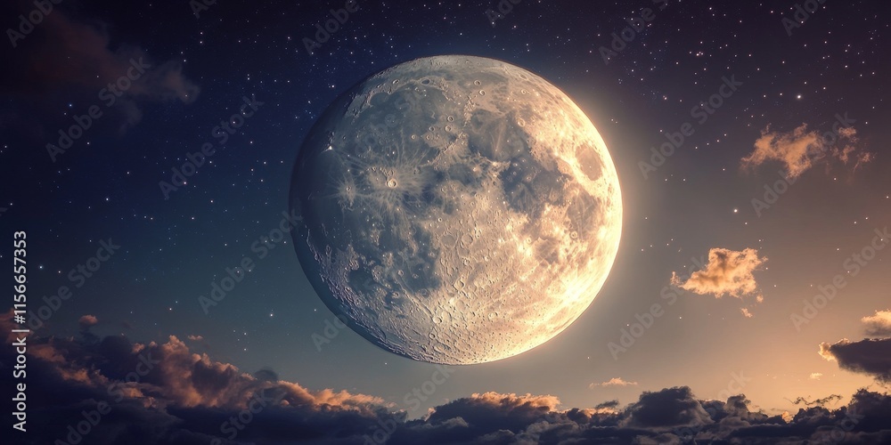 Poster a captivating close up of a diminishing moon illuminating the night sky, showcasing the intricate de