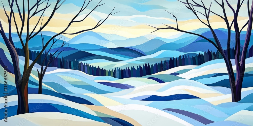 Poster abstract winter landscape showcases a serene and captivating view of the mountains. this abstract wi
