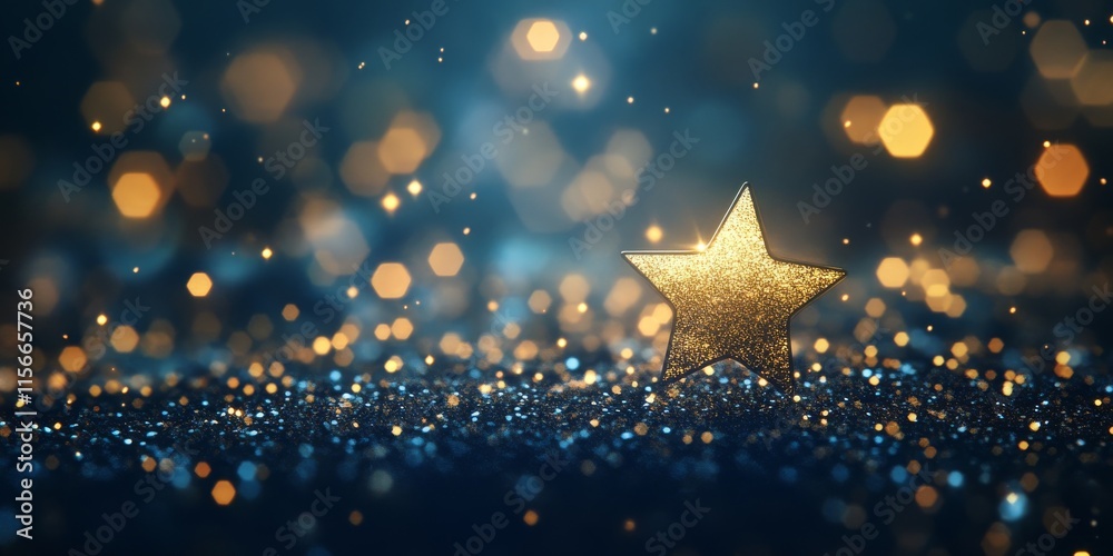 Aufkleber Shiny star bokeh effects against a dark backdrop create a mesmerizing visual. This shiny star bokeh captures the enchanting beauty of light and depth, perfect for various artistic projects.