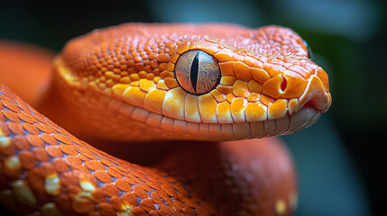 Obraz premium A snake mid-shed, with half of its old skin peeled back, bright natural light casting soft shadows on the shiny new scales, detailed and dramatic atmosphere