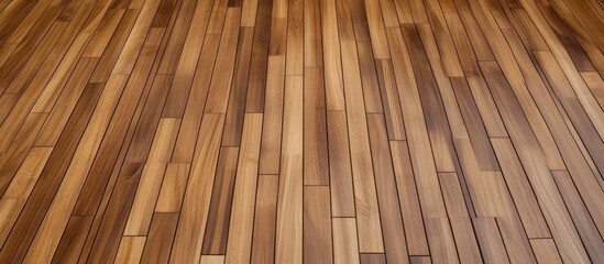 Top-down view of polished, herringbone-style wooden floor with Oak laminate parquet