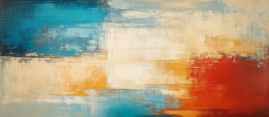 Vibrant and Dynamic Abstract Painting with Blue, Orange, Vintage art wall
