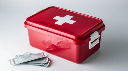 Red First Aid Kit on White Background