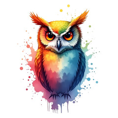 Obraz premium Owl on a background of colored splashes isolated on transparent background.