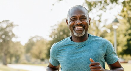 Healthy lifestyle concept with happy african american senior in outdoor setting