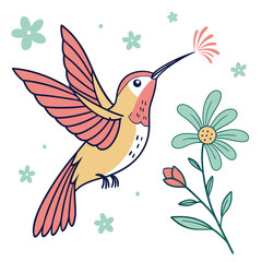 A delighted hummingbird drinking nectar mid-flight