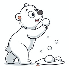 A cheerful polar bear cub playing with a small snowball