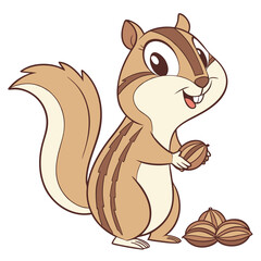 A cute chipmunk with bulging cheeks full of nuts, smiling Illustrator Artwork
