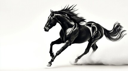 Powerful and Majestic Black White Horse Galloping Fast